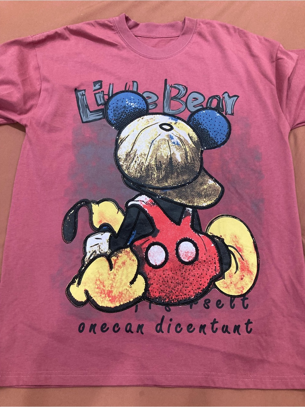 Pink Short Sleeve Graphic Tee with Cartoon Back Print